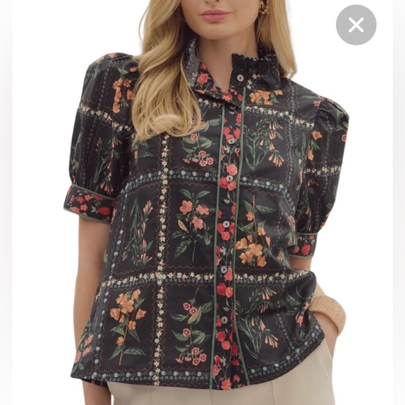 entro Tops - entro Black Blouse with Red and Pink Floral Print